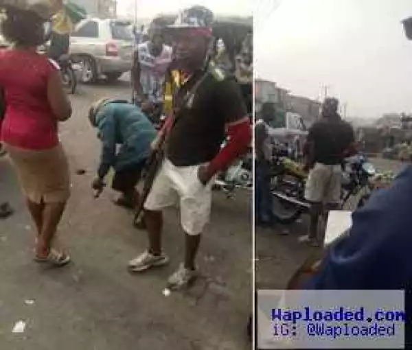 Photos: See What A Policeman On Duty Was Spotted Wearing In Ojo Lagos
